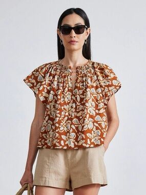 Apiece Apart Patricia Flutter Sleeve Floral Blouse, Size M